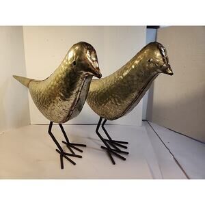 2 Farmhouse Large Bird Sculpture Figurines Brass Rustic Metal 11"H x 15" L